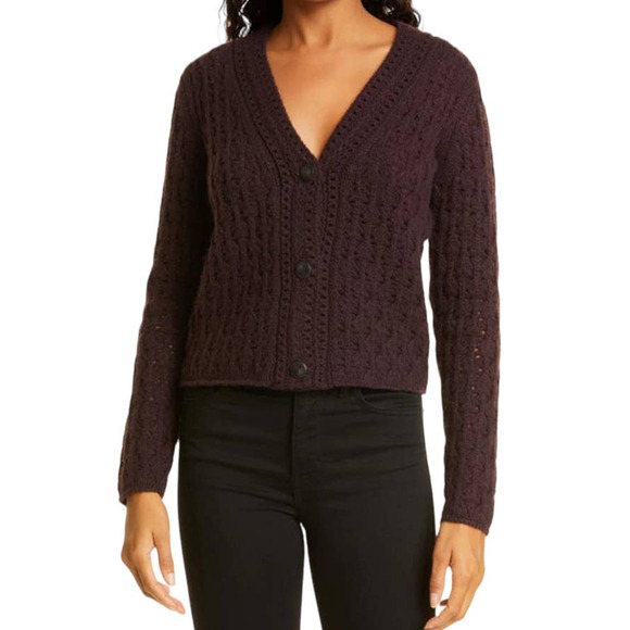 Vince NWT Crochet Wool Cashmere Blend Knit Cardigan Size XXS Purple Button Front - Picture 1 of 14